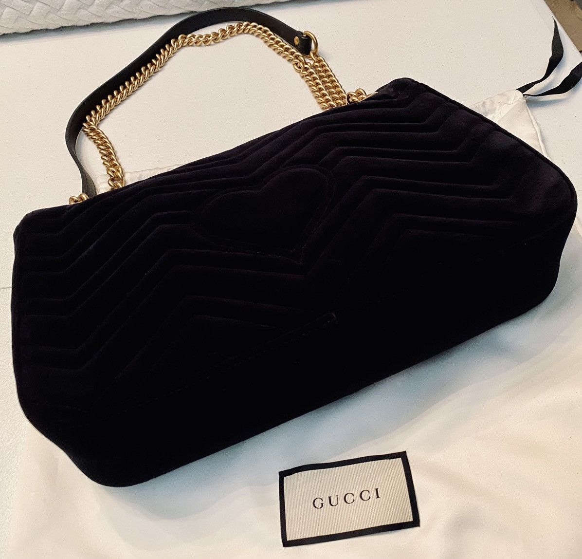 Gucci Gucci 🇮🇹 Black Velvet Matelasse Medium 2.0 GG Marmont Bag New Size ONE SIZE - 18 Thumbnail