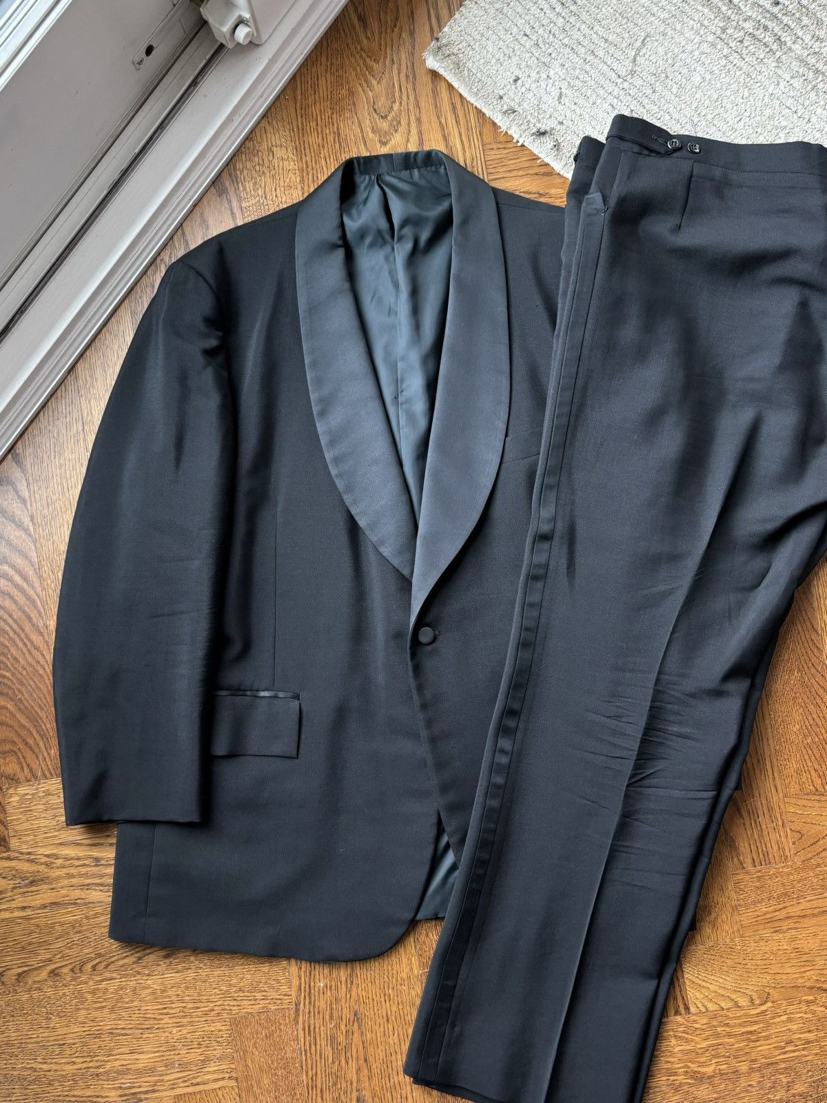 Vintage 1950s Tuxedo Mohair Wool England Vintage Two Piece Shawl 50R Size 50R - 1 Thumbnail