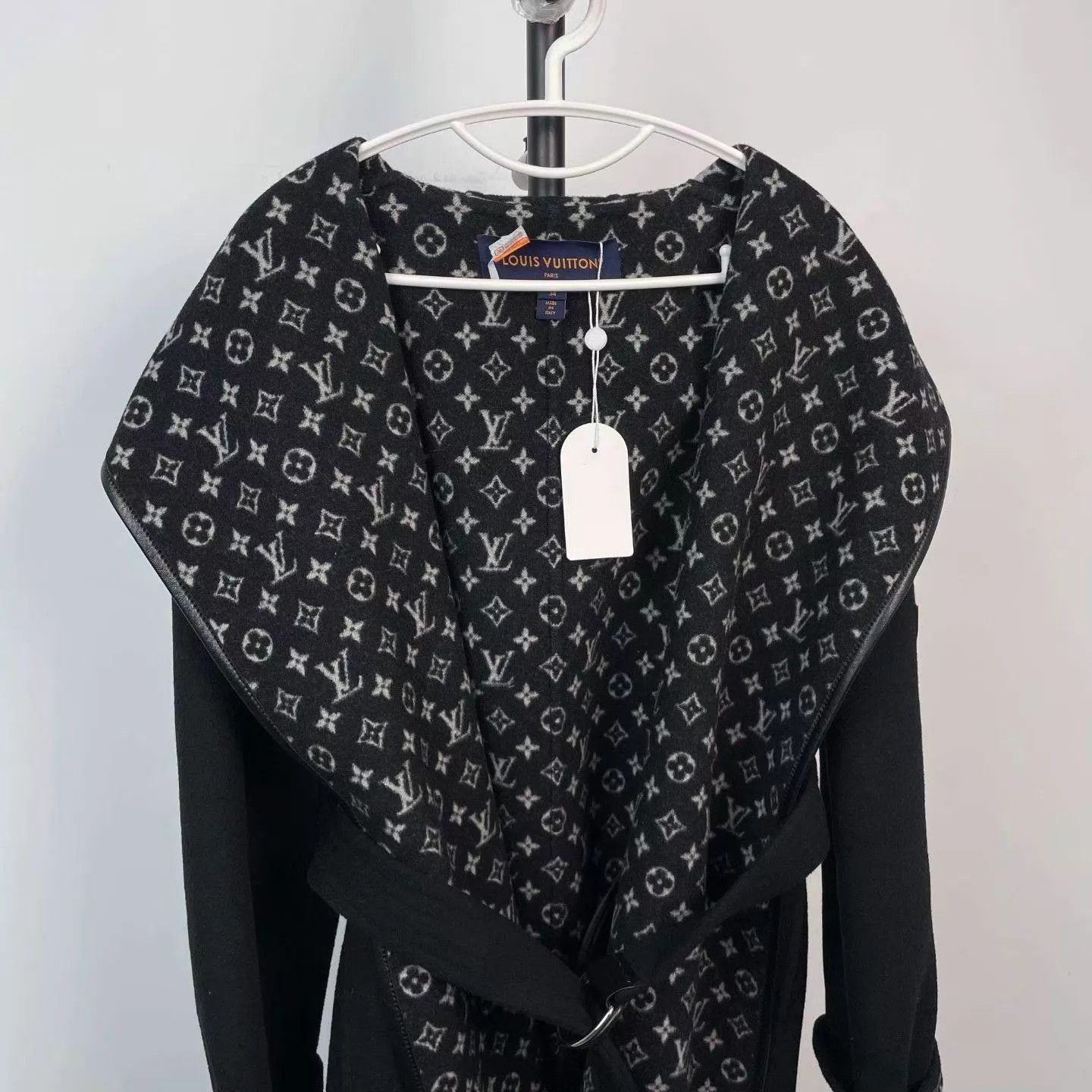 LV Monogram all over print black belted robe coat size 34