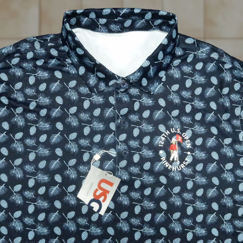 Vintage US Open Polo Shirt Mens XL Blue Graphic Short Sleeve NWT USGA Button Neck Polyester Spandex Moisture Wicking Golf polo Polo Mens XL Blue US Open NWT Size US XL / EU 56 / 4 - 1 Thumbnail