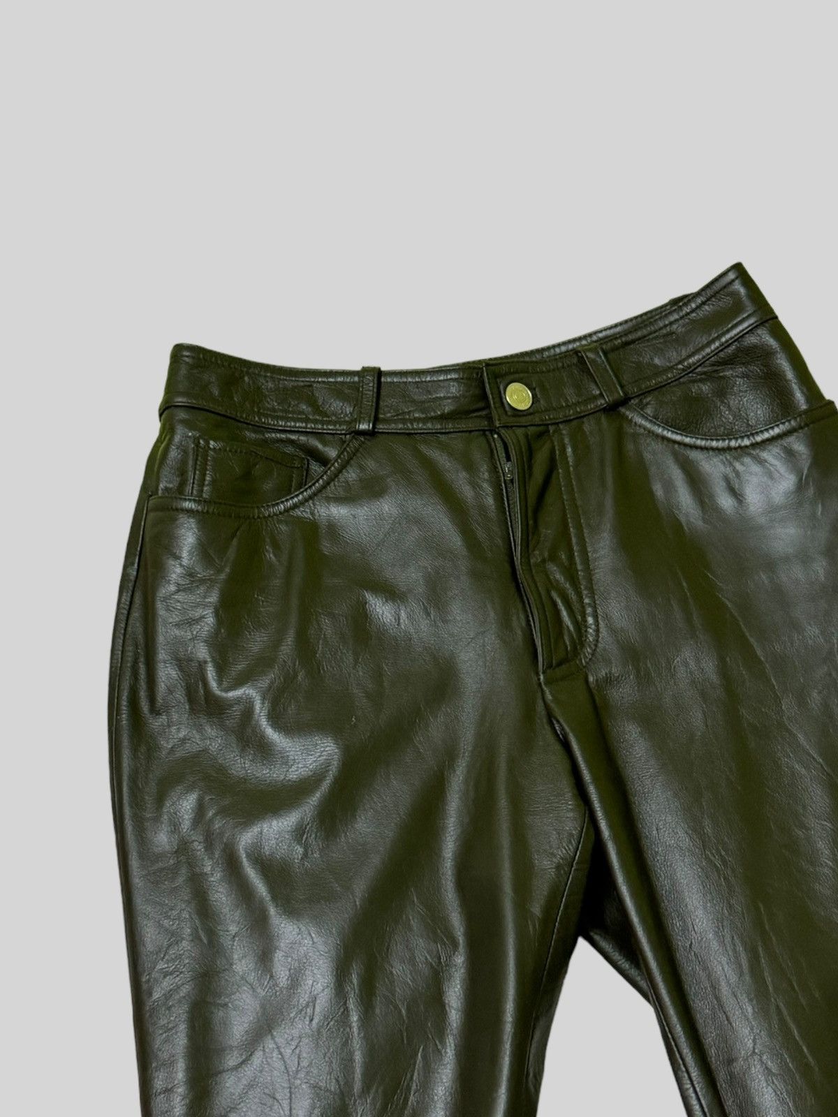 Japanese Brand × Vintage Japan Fashion Jpg Style PVC Leather Dark Green Pants Size US 26 / EU 42 - 4 Thumbnail