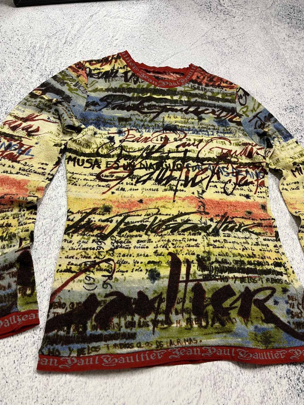 FUZZI Jean Paul Gaultier Script Calligraphy Long Sleeve Mesh Top Size M / US 6-8 / IT 42-44 - 7 Thumbnail