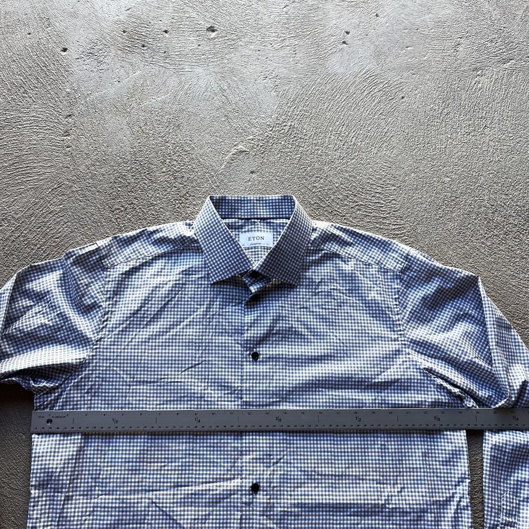Eton Eton Shirt Mens 44 White Cotton Button-Up Gingham Check Dress Shirt Formal Business Casual Designer Classic Size 44R - 7 Thumbnail