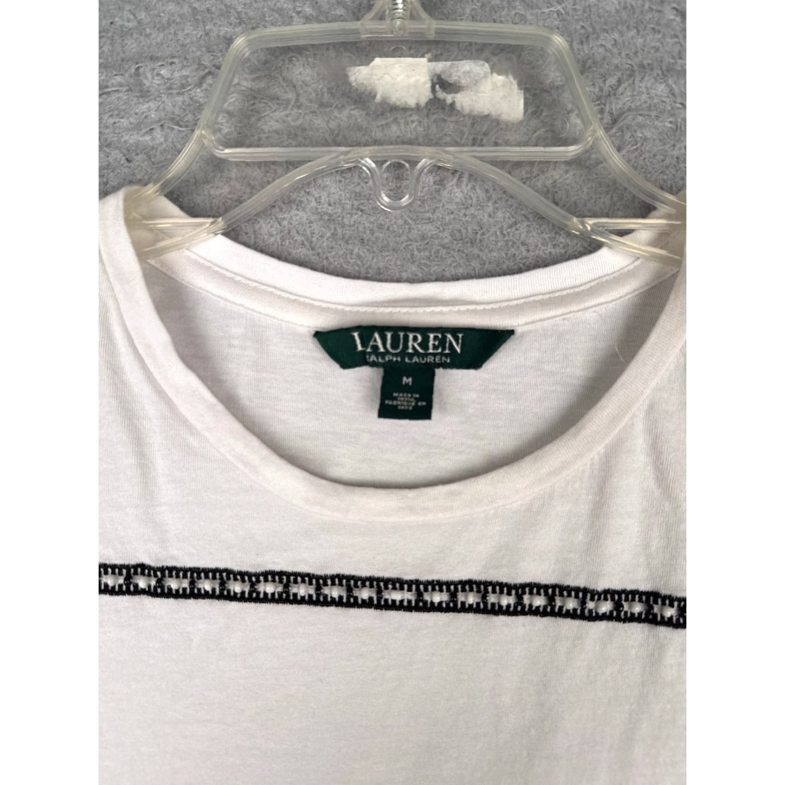 Ralph Lauren Lauren Ralph Lauren Shirt Women Medium White Black Crew Cotton Blend Pompom Trim Size M / US 6-8 / IT 42-44 - 6 Thumbnail