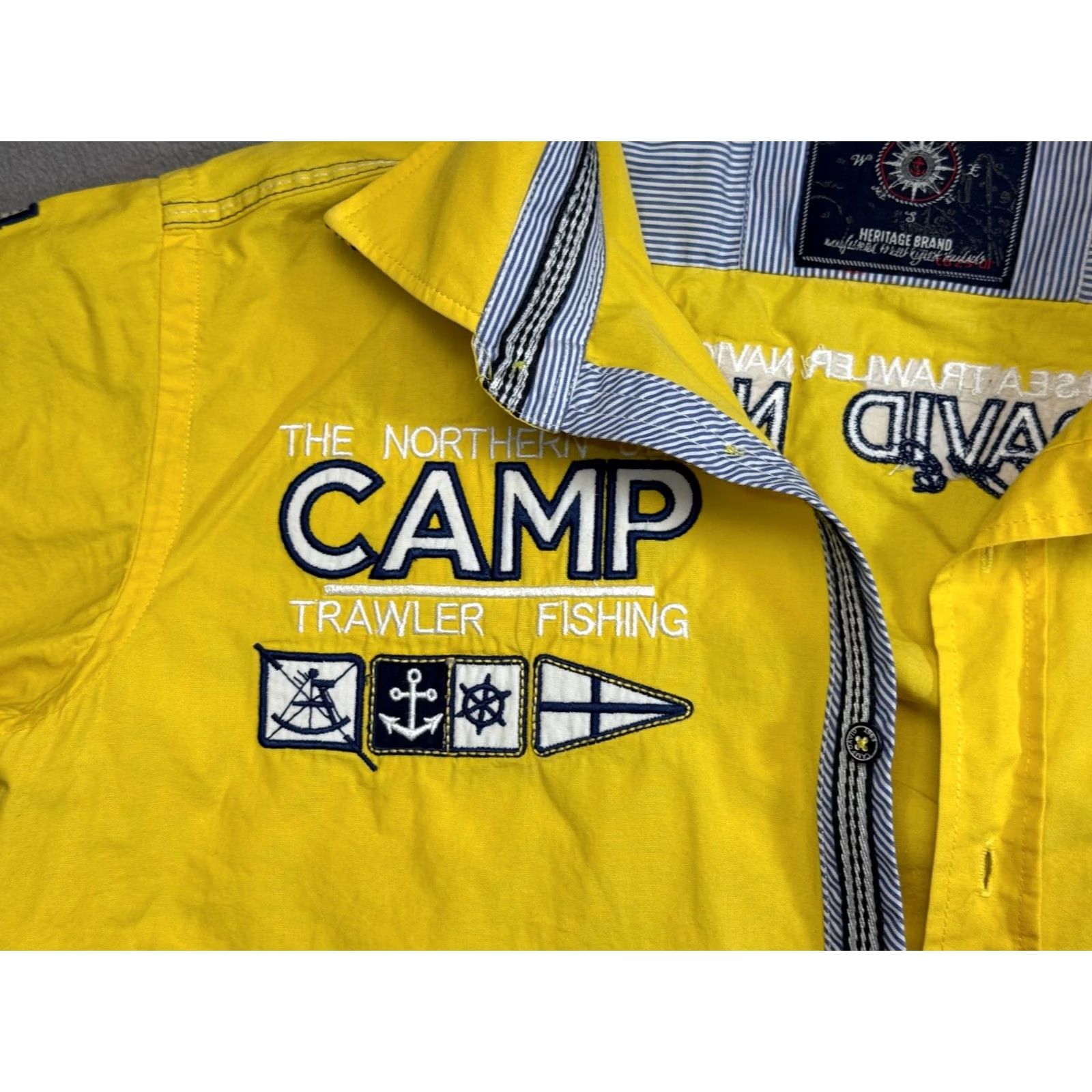 Vintage Camp David Shirt Mens XL Yellow Nautical Short Sleeve Casual Summer Size US XL / EU 56 / 4 - 7 Thumbnail
