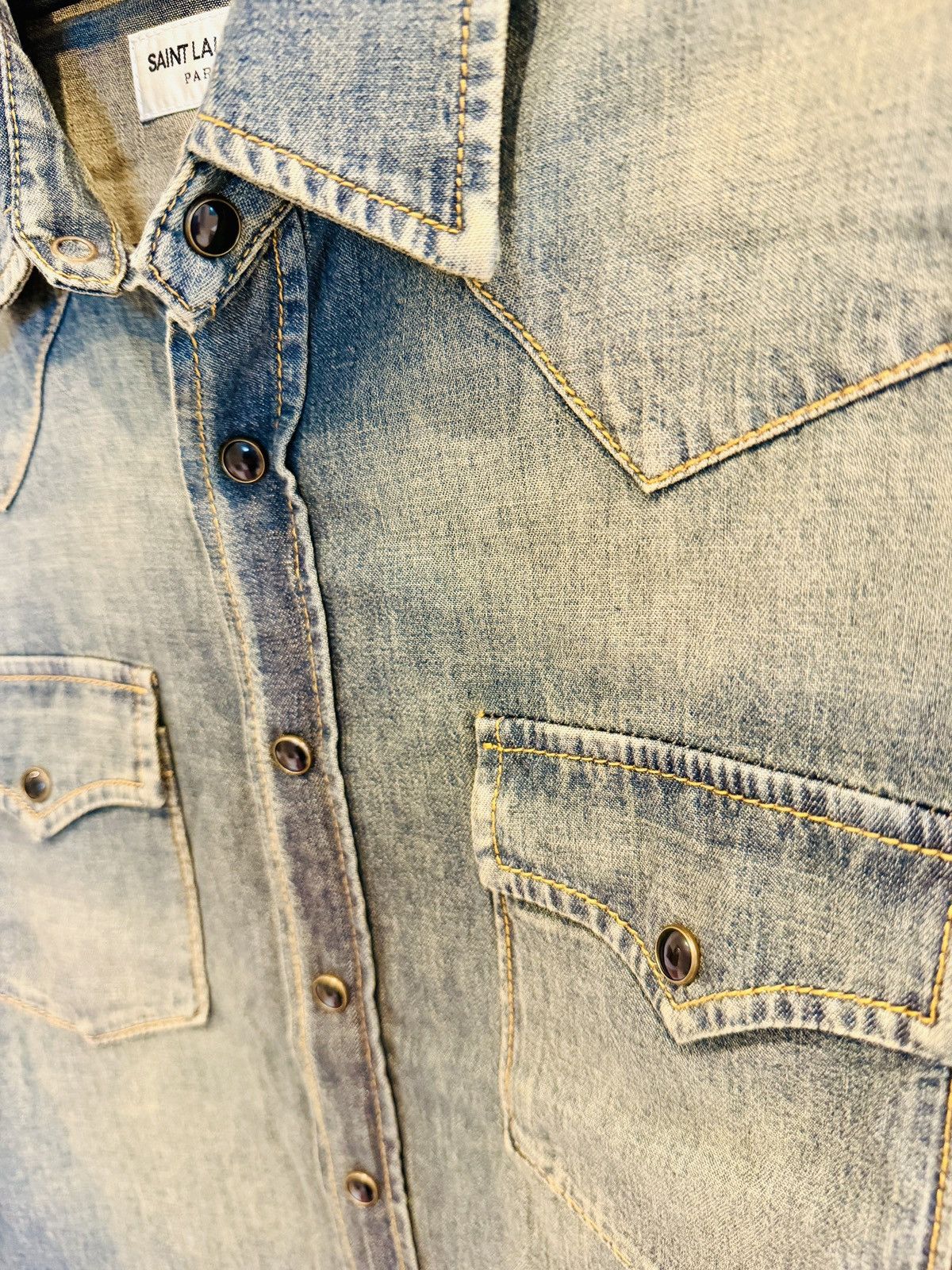 Saint Laurent Paris Retail $900 - Indigo Snap Button Shirt Size US L / EU 52-54 / 3 - 2 Thumbnail