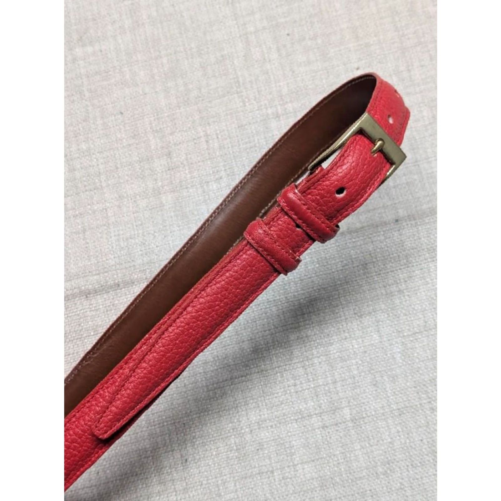 Dooney & Bourke VINTAGE Dooney & Bourke belt red leather brass buckle USA made belt Women 26 One Size Size ONE SIZE - 2 Thumbnail