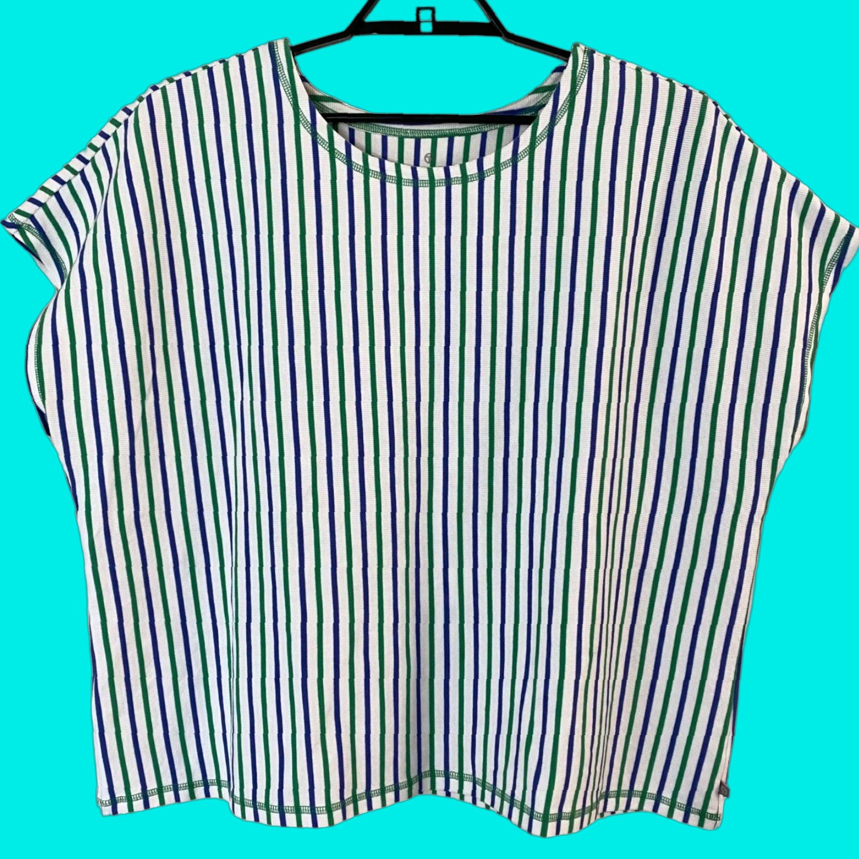 Talbots Talbots Ribbed Drop Shoulder Tee White/Blue/Green Stripe Women's 3X Short-Sleeve T-Shirt Casual Colorful Classic Size XXL / US 16-18 / IT 52-54 - 1 Thumbnail