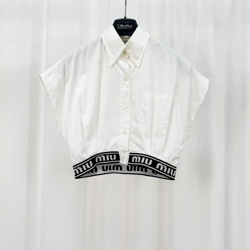 Miu Miu Miu Miu White Cotton Embroidered Logo Crop T-shirt 0089 Size S / US 4 / IT 40 - 1 Thumbnail