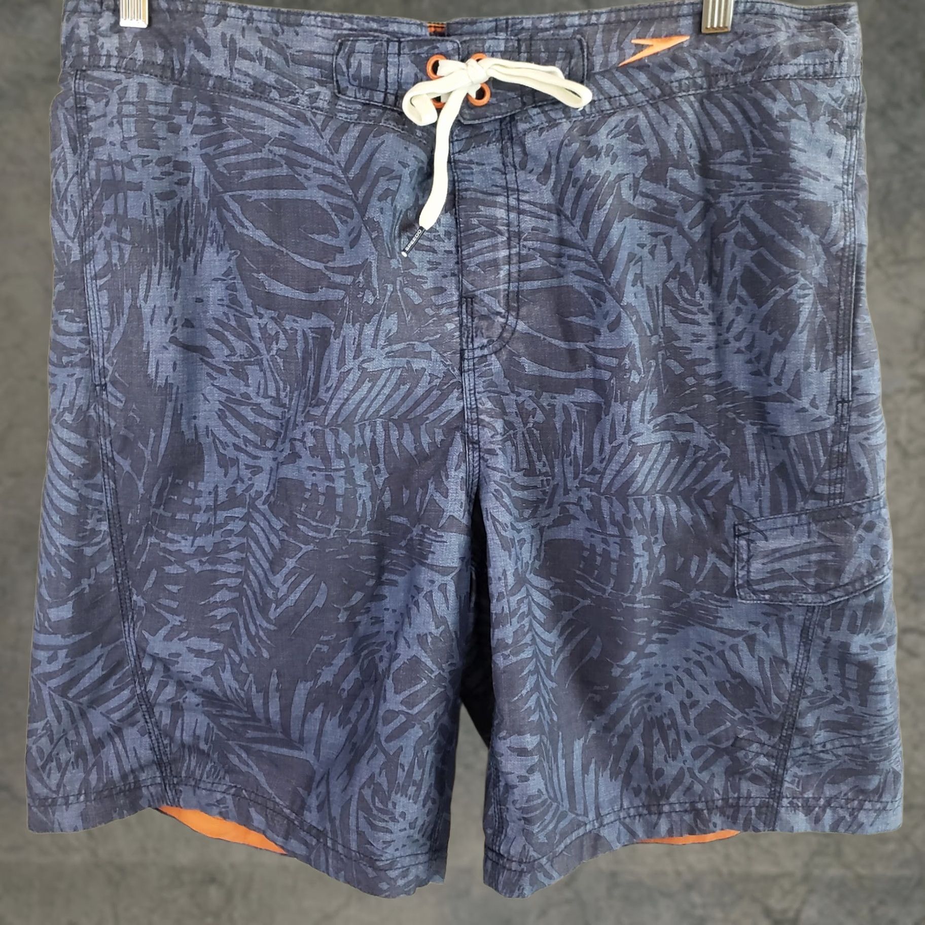 Speedo Speedo Shorts Mens L Blue Gray Swimming Trunks Foilage Pockets Swim Beach Size US 33 - 1 Thumbnail