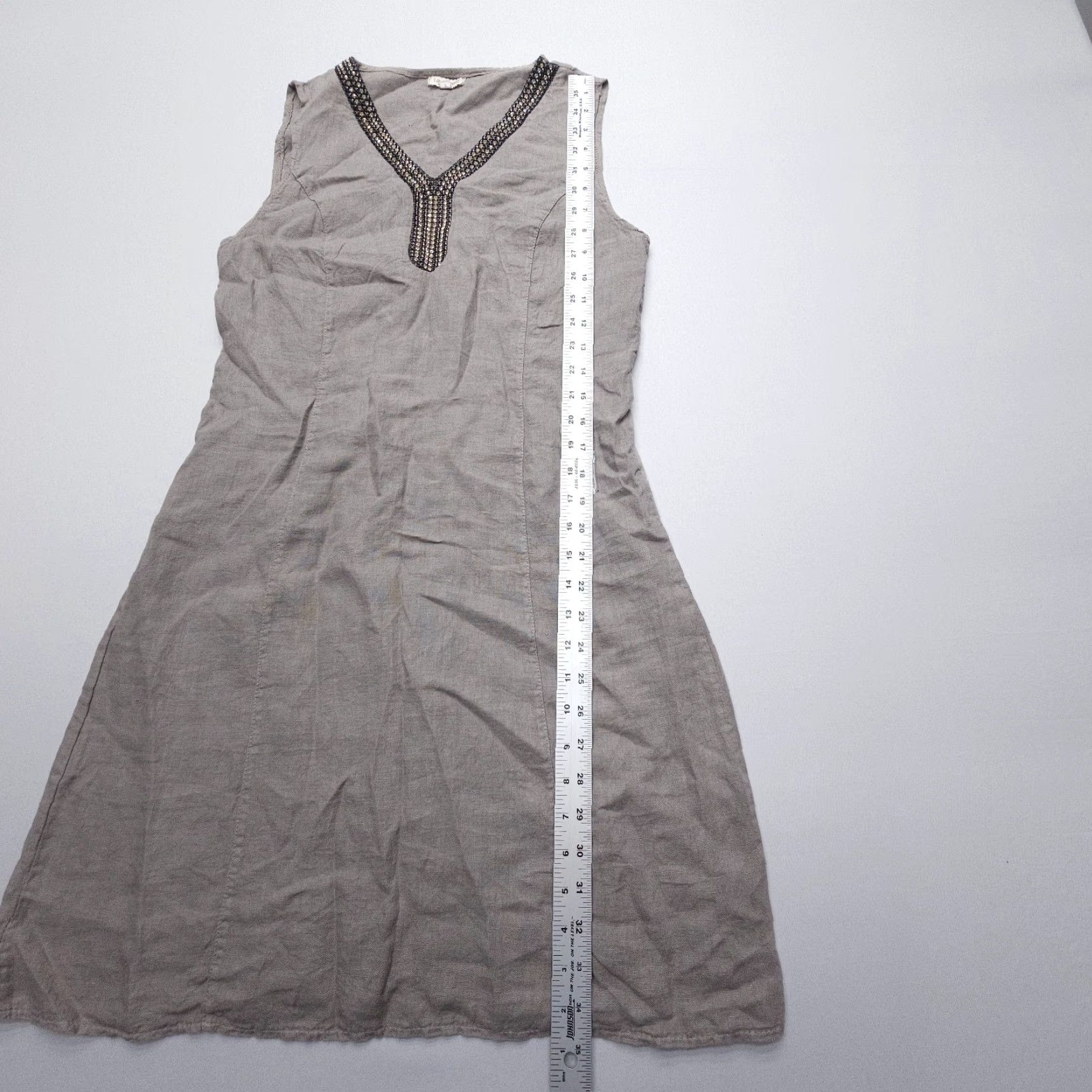 Vintage Lina Tomei Linen Dress Small Sleeveless V-Neck Rhinestones Italy Dress Size S / US 4 / IT 40 - 6 Thumbnail