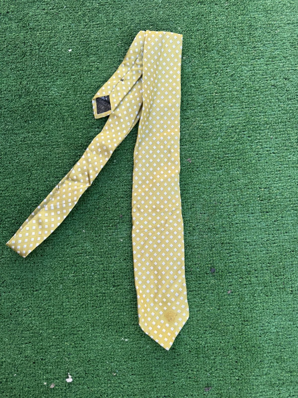 Versace Versace Silk Tie Yellow and White Polka Dot Size ONE SIZE - 1 Thumbnail