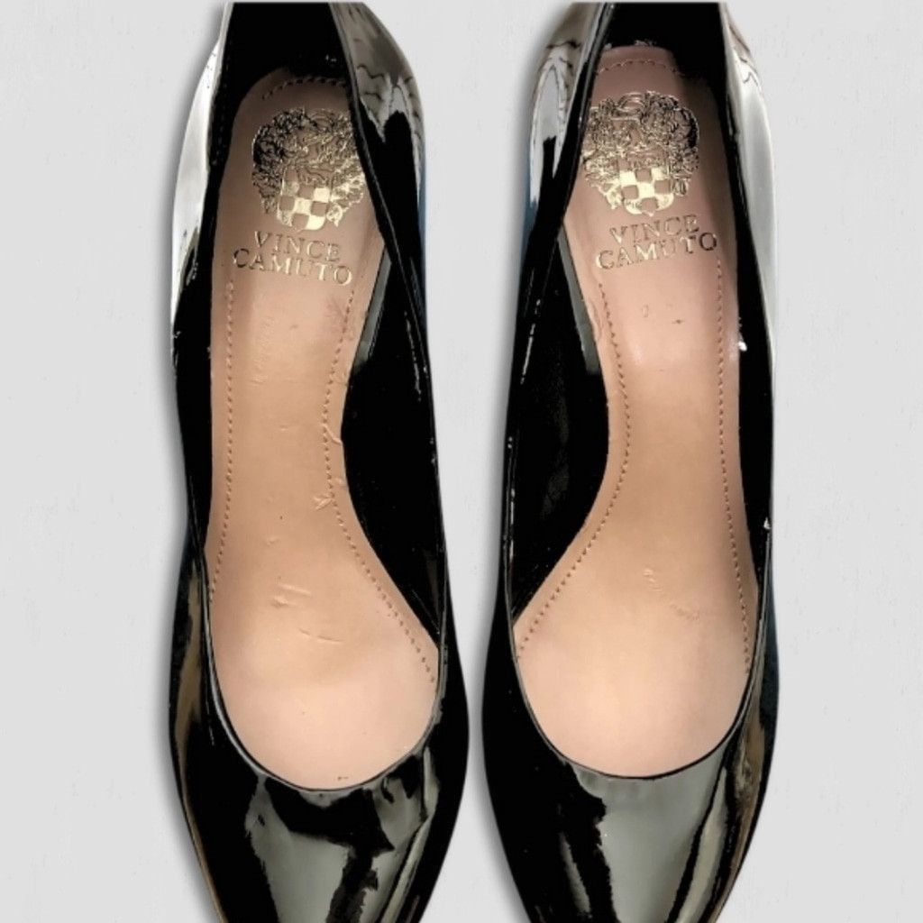 Vince Camuto Platform Heels Nubuck Patent Lacquer Leather Black sz 9.5 Size US 9.5 / IT 39.5 - 3 Thumbnail