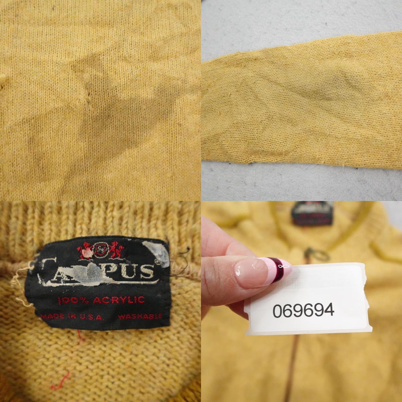 Vintage VINTAGE Campus Sweater Mens Medium Mustard Yellow Zip Up Mock Neck Cardigan 70s Size US M / EU 48-50 / 2 - 8 Thumbnail