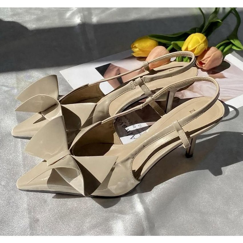 Zara Zara Bow Slingback Heels Cream Pointed Toe NWT Size US 6.5 / IT 36.5 - 13 Thumbnail
