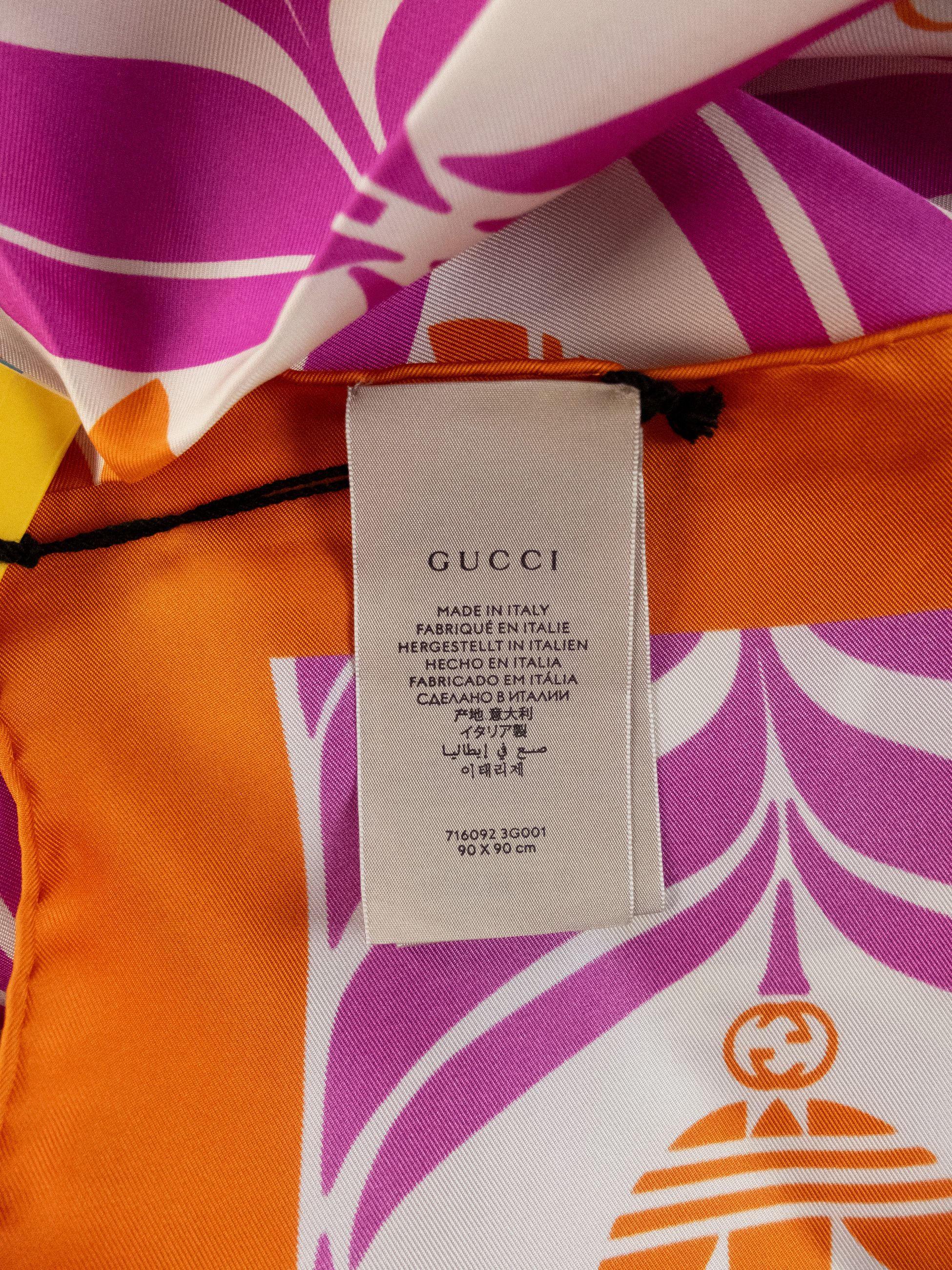 Adidas × Gucci GUCCI X ADIDAS pink orange logo print silk square scarf Size ONE SIZE - 6 Thumbnail
