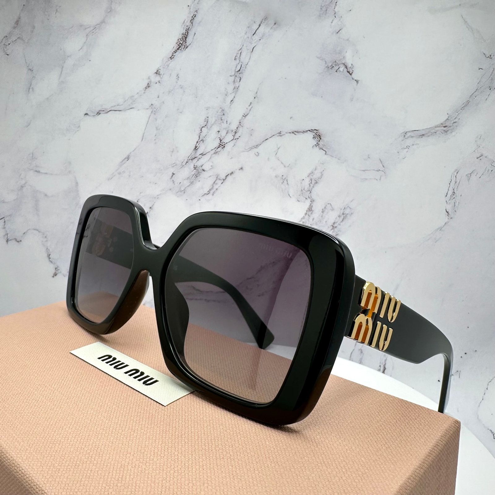 Miu Miu New MIU MIU Sunglasses Black Square Gold Full Rim 56 MIU MIU Size ONE SIZE - 4 Thumbnail