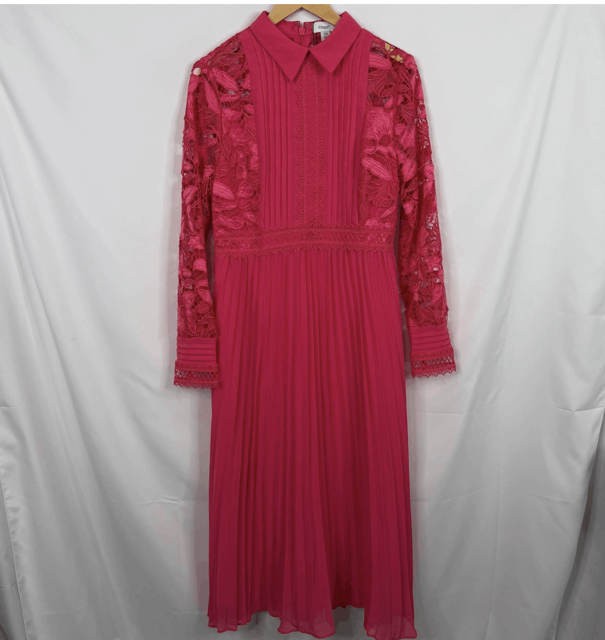 Other Coast Pink Lace Pleated Midi Dress Size L / US 10 / IT 46 - 11 Thumbnail