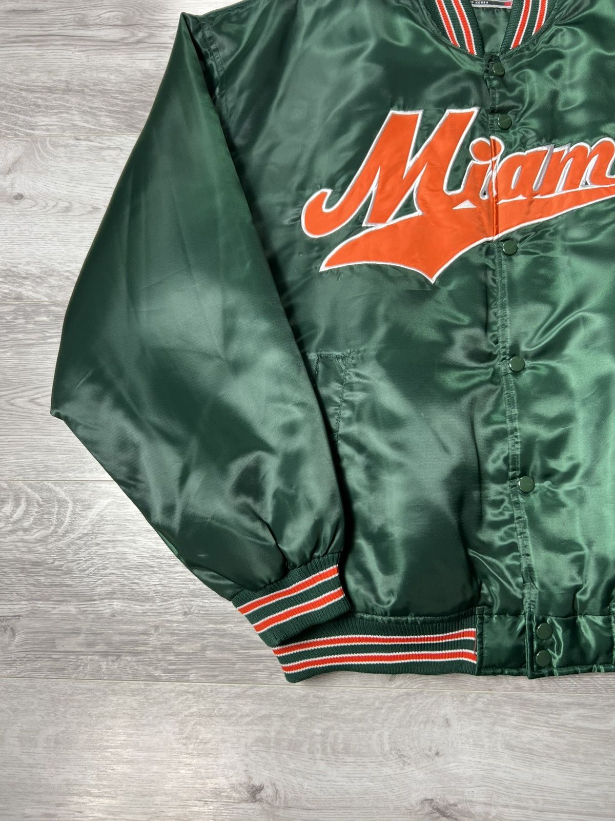 Starter Vintage 90s NCAA Miami Hurricanes Satin Snap Bomber Jacket Size US XL / EU 56 / 4 - 6 Thumbnail