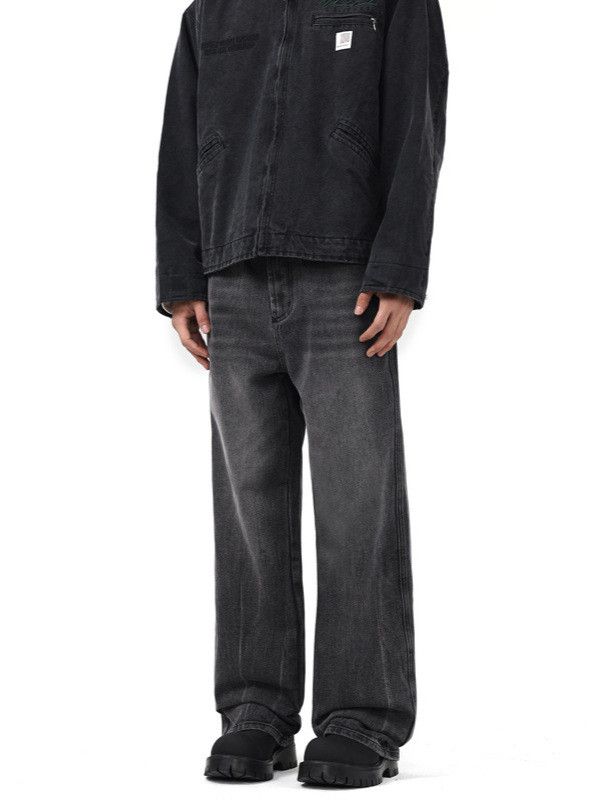 Japanese Brand Men's street retro washed distressed straight loose jeans Size US 32 / EU 48 - 2 Thumbnail