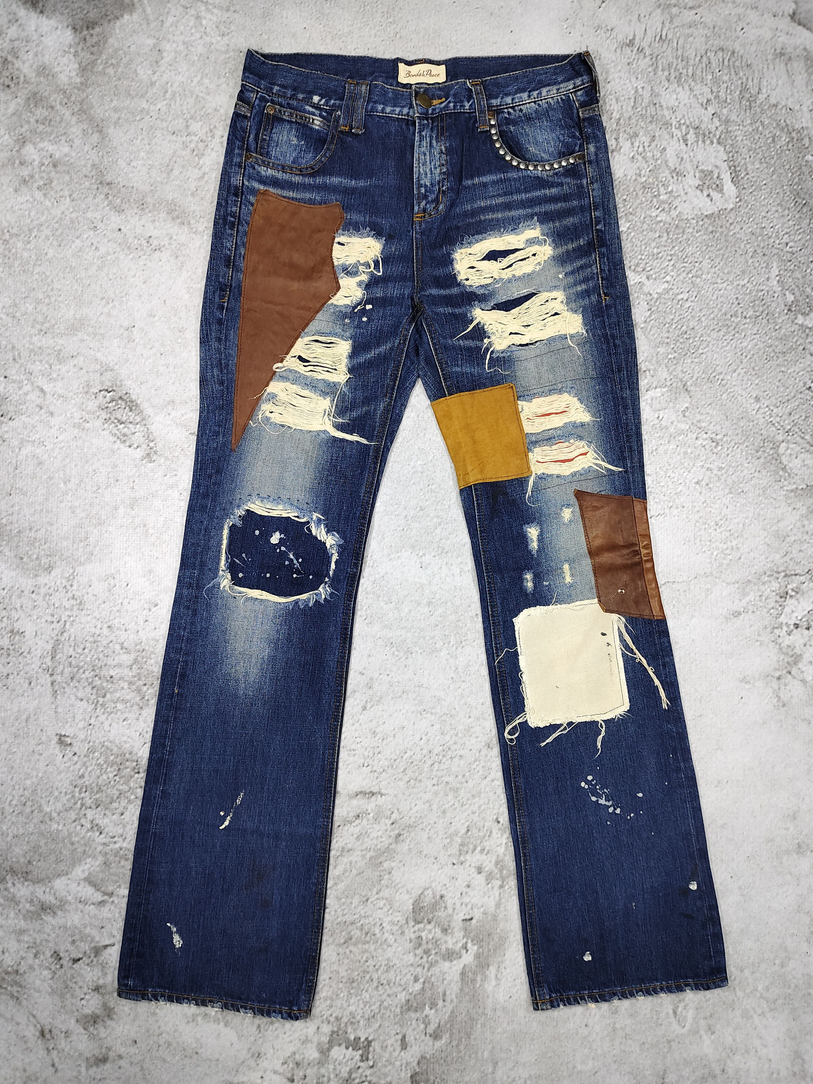 If Six Was Nine Bonds&Peace🇯🇵 Grunge Punk Rock Distressed Patchwork Jeans Size US 31 - 1 Thumbnail