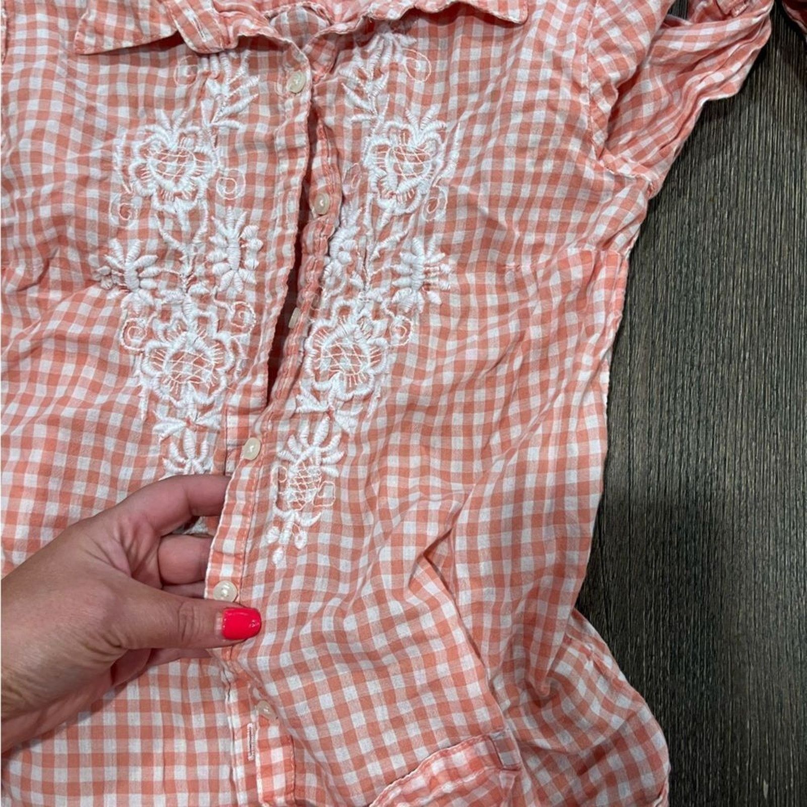 Vintage LC Lauren Conrad Peach White Gingham Print Blouse Size XS Size XS / US 0-2 / IT 36-38 - 4 Thumbnail