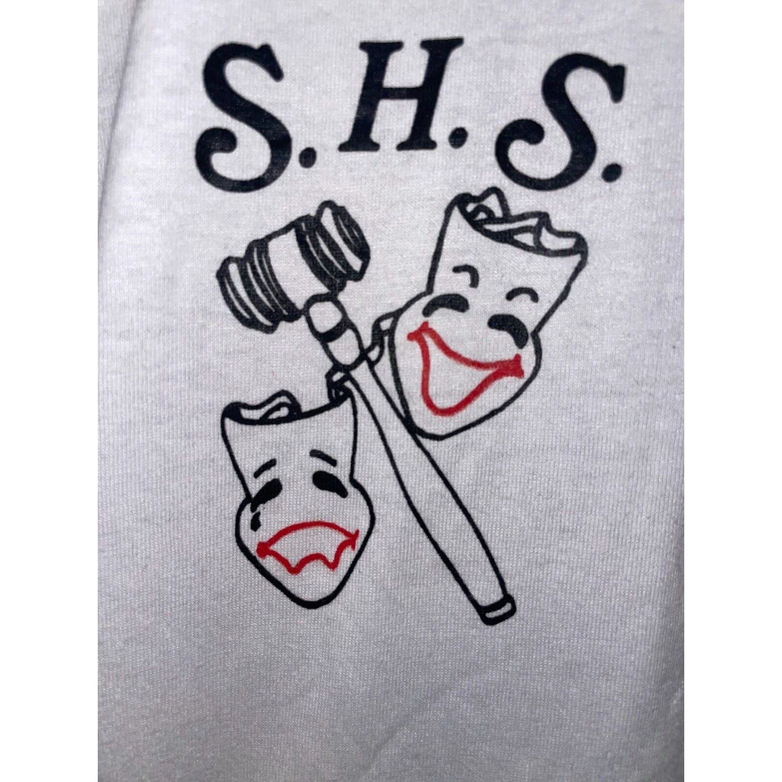 Jerzees Vintage Theater Shirt S.H.S. High School Mask 90s STAINED XL Size US XL / EU 56 / 4 - 3 Thumbnail