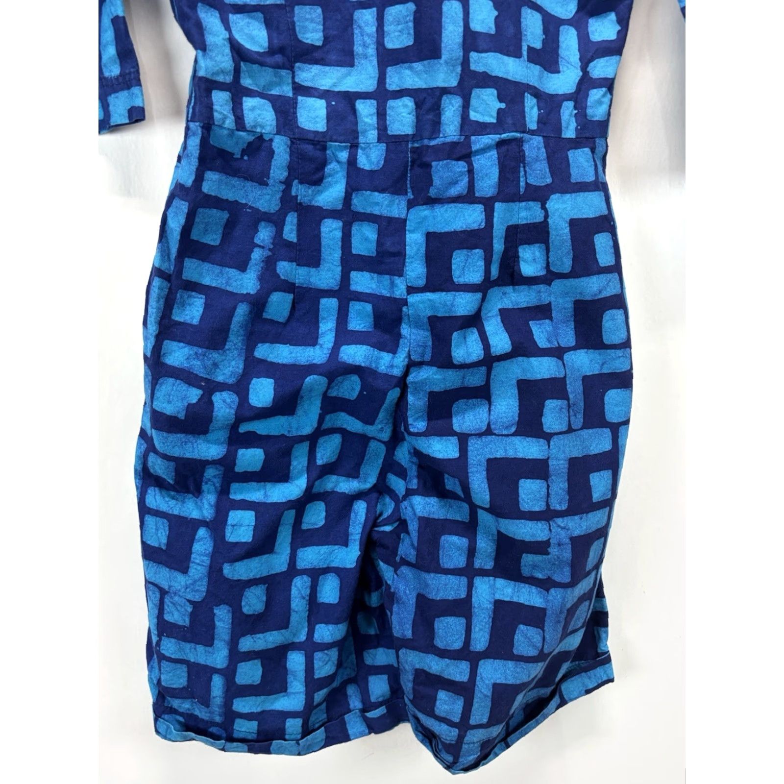 Anthropologie Anthropologie Sika Women Romper Shorts 6 Blue Geometric 3/4 Sleeve Button Pockets Dressy Woven Size 28" / US 6 / IT 42 - 5 Thumbnail