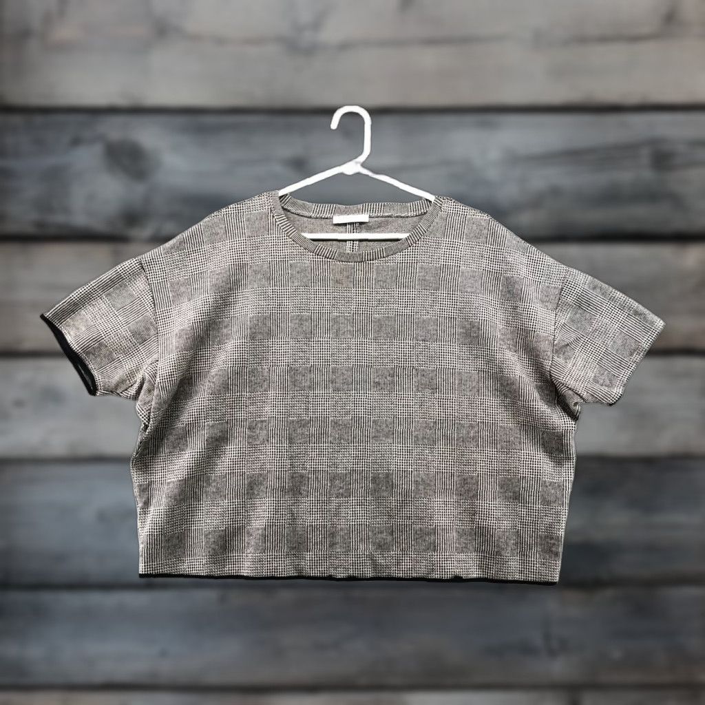 Zara VINTAGE Zara Plaid Short Sleeve Cropped Sweater Womens L Gray Crewneck Knit Pullover 90s Womens L Size L / US 10 / IT 46 - 1 Thumbnail