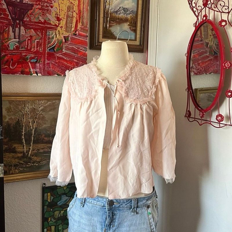 Handmade handmade light pink lace cover up jacket cardigan Size M / US 6-8 / IT 42-44 - 1 Thumbnail