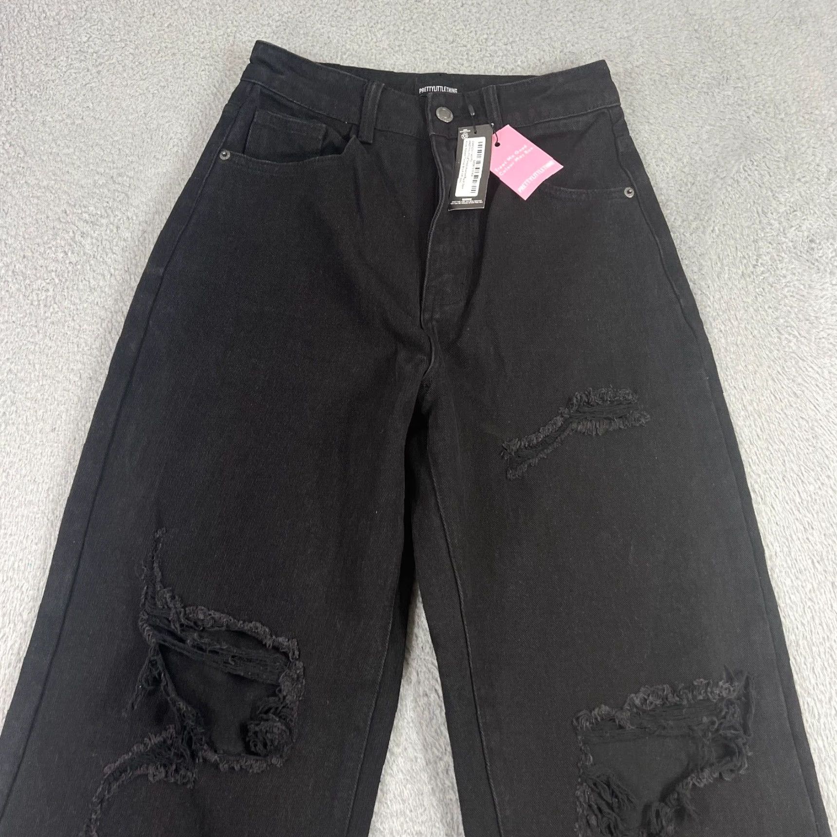 PrettyLittleThing PRETTY LITTLE THING Plus Jeans Womens 0 Black Distressed Wide Leg Pants Size 25" / US 0 / IT 36 - 2 Thumbnail