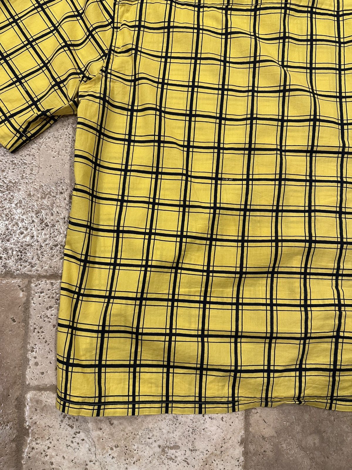 Marni Marni Checkered Grid Poplin Bowling Yellow Shirt Size US XL / EU 56 / 4 - 9 Thumbnail