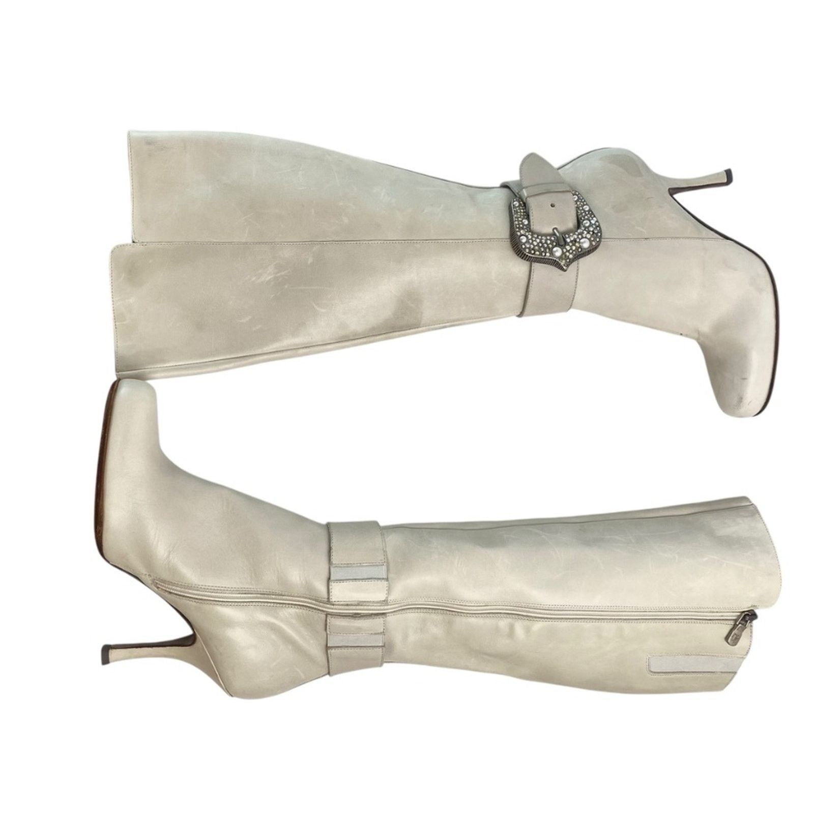Donald Pliner Donald J. Pliner Boots in Ivory with Rhinestone Buckle Sz 7 Size US 7 / IT 37 - 3 Thumbnail