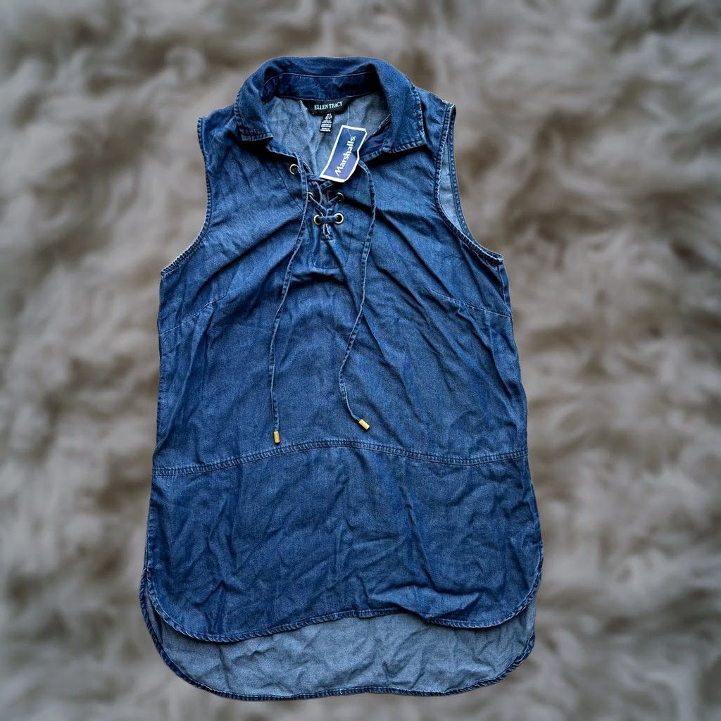 Ellen Tracy Ellen Tracy Blue Pullover Top Womens Small Sleeveless Lightweight Lyocell NWT Size S / US 4 / IT 40 - 1 Thumbnail