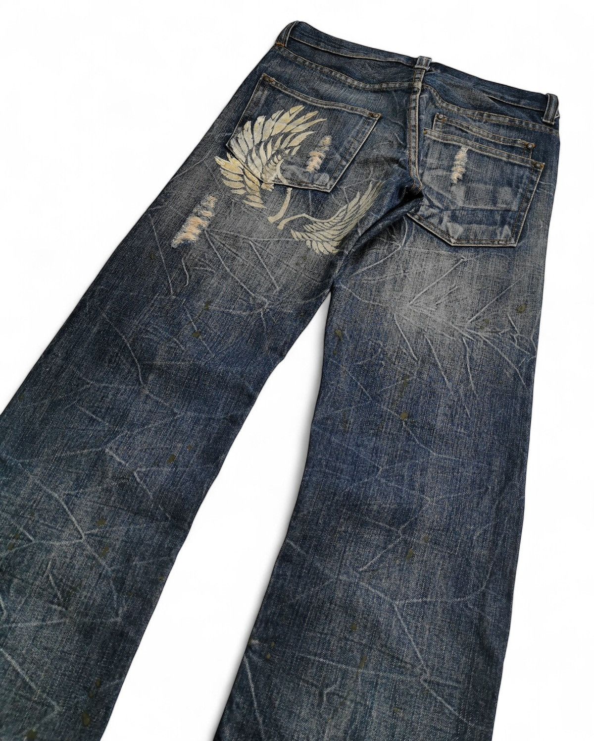 Hysteric Glamour Legend of Glamour Distressed Wings Print Denim Jeans Y2K Size US 30 / EU 46 - 4 Thumbnail