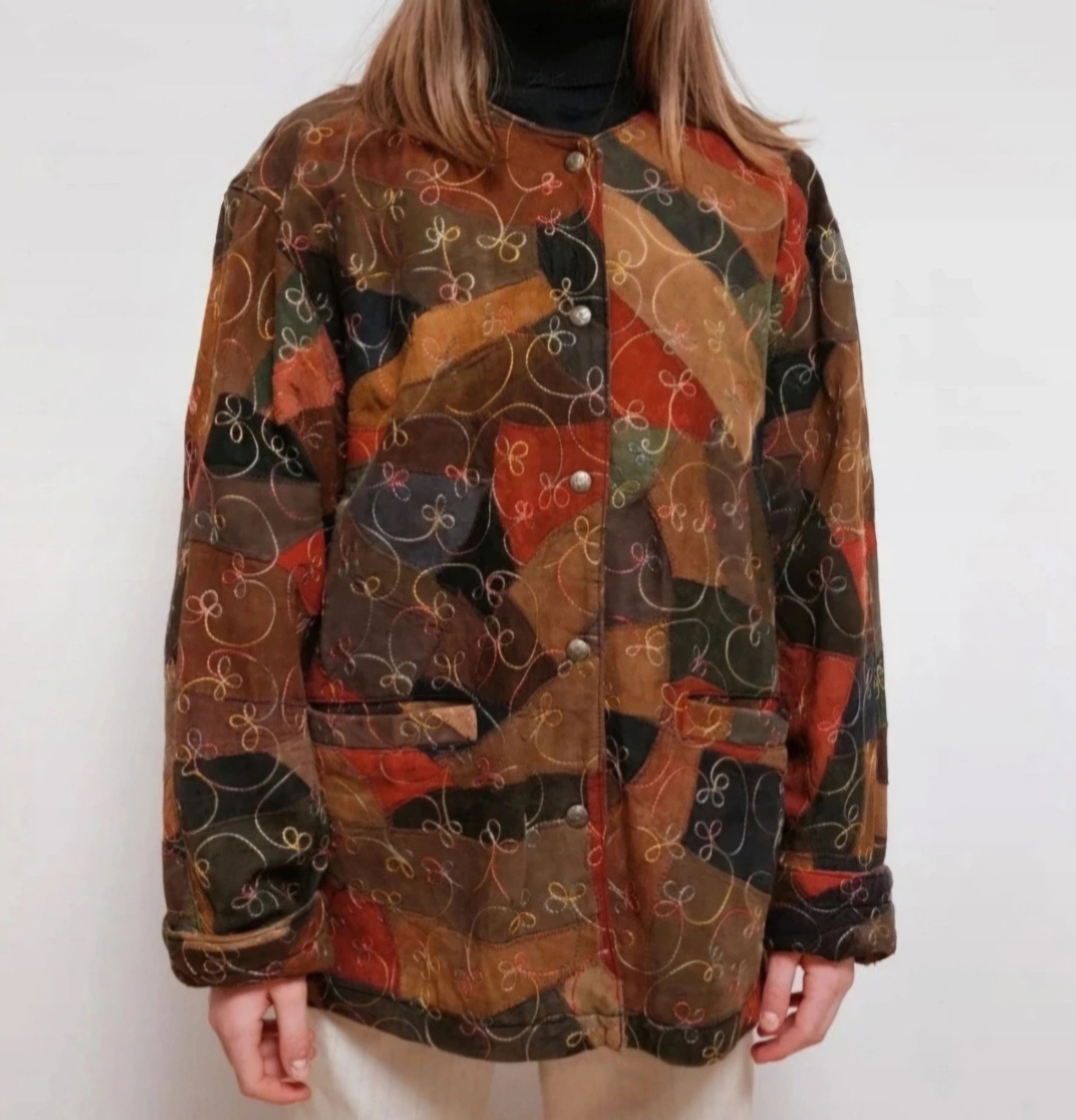 Vintage Vintage patchwork leather jacket with embroidery Size L / US 10 / IT 46 - 3 Thumbnail