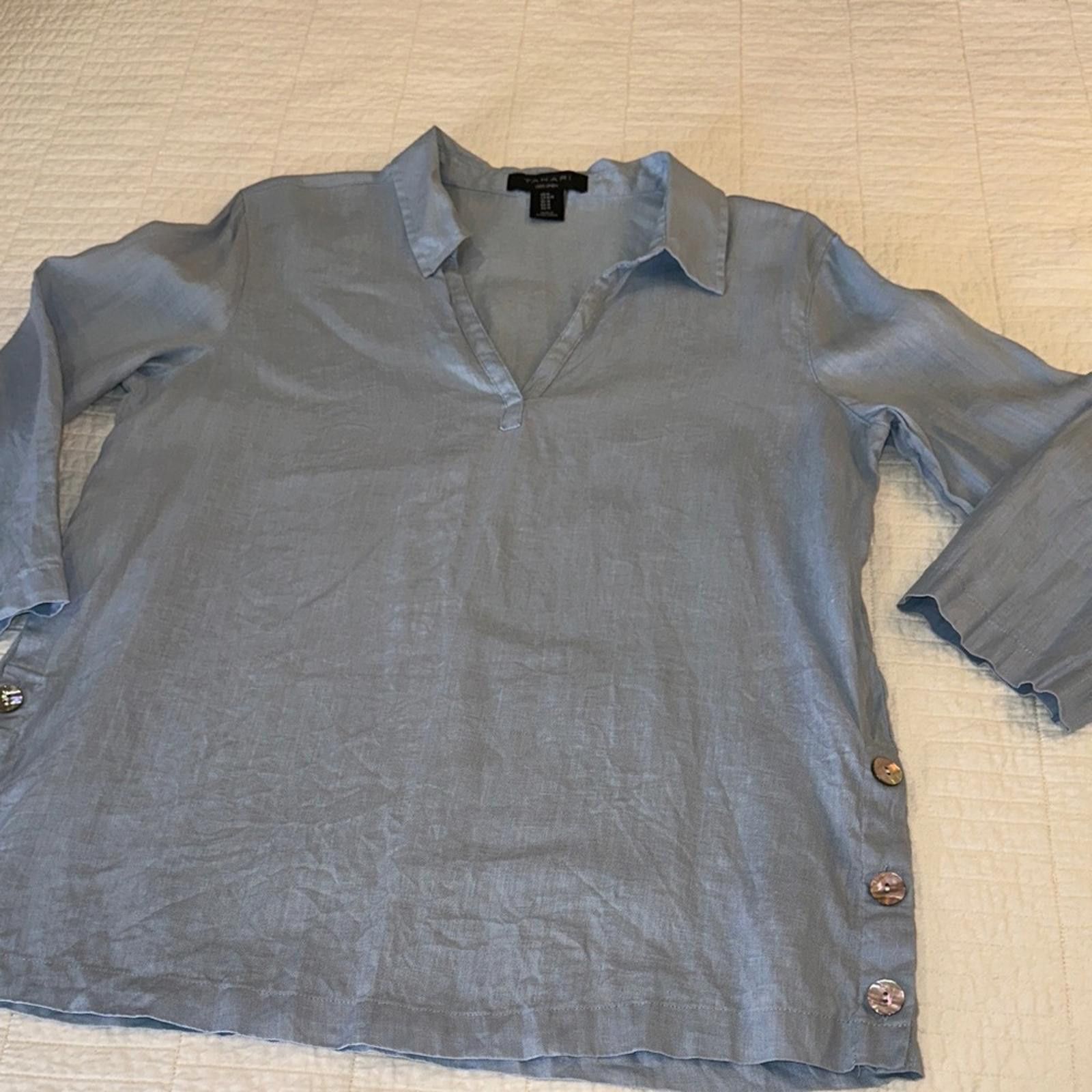 Elie Tahari Tahari Medium Sky Blue Linen Blouse with Button Tunic Length Size M / US 6-8 / IT 42-44 - 4 Thumbnail