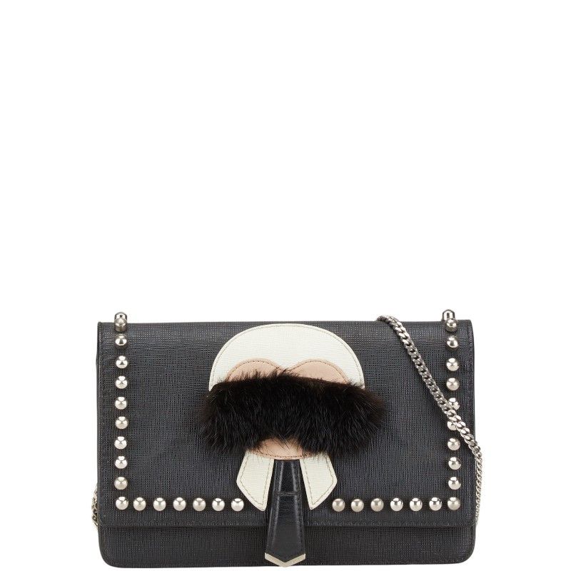 Fendi Fendi Karl Lagerfeld Monster Leather Fur Wallet Chain Leather Short Wallet 8M0346 DUTY FREE for USA