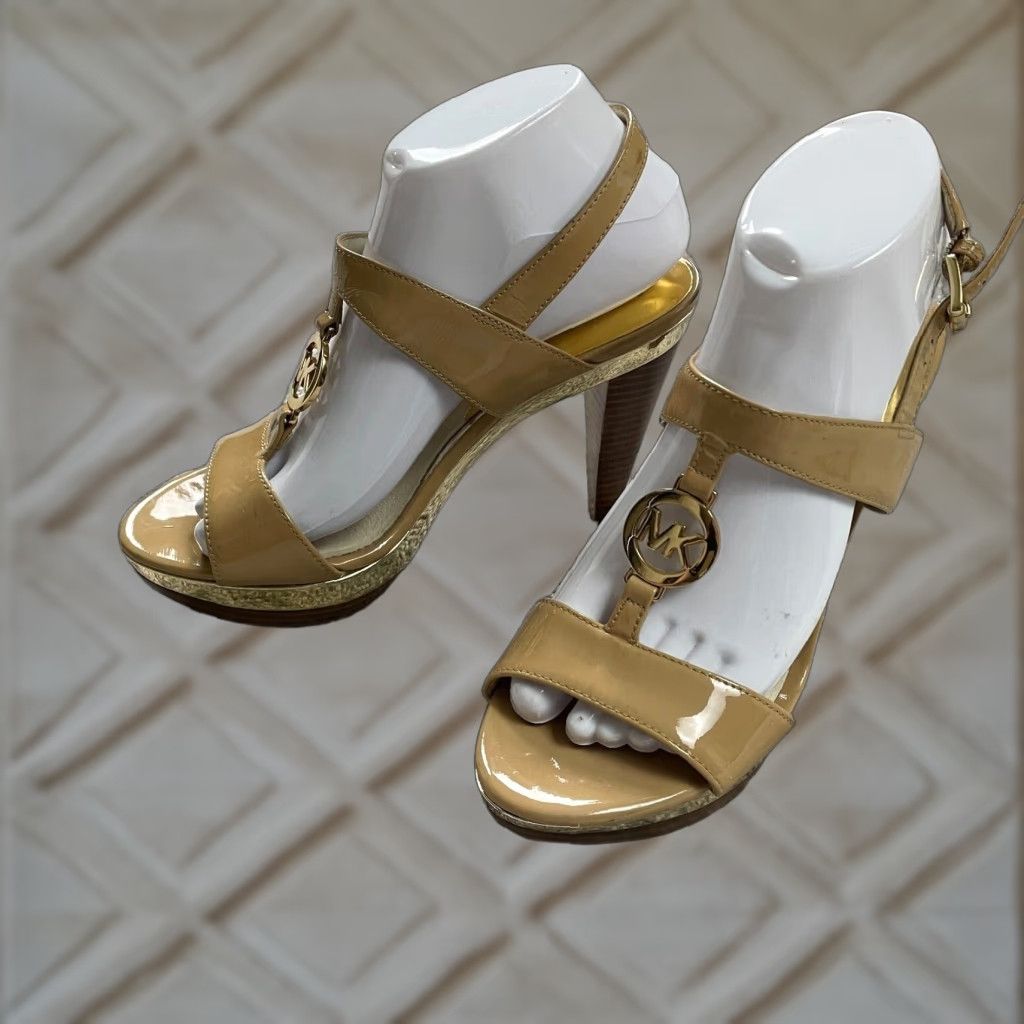 VINTAGE Michael Kors Brown Leather Embossed Strappy High Heel