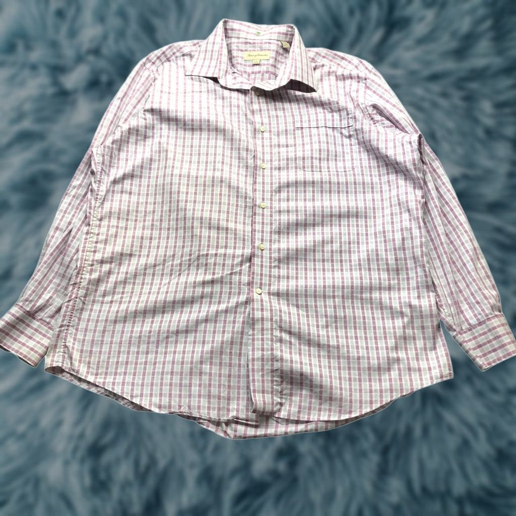 Tommy Bahama VINTAGE Tommy Bahama Dress Shirt Mens XL 17.5 34-35 Long Sleeve Button Up Blue Purple Plaid Check Logo Shirt Size 46R - 1 Thumbnail