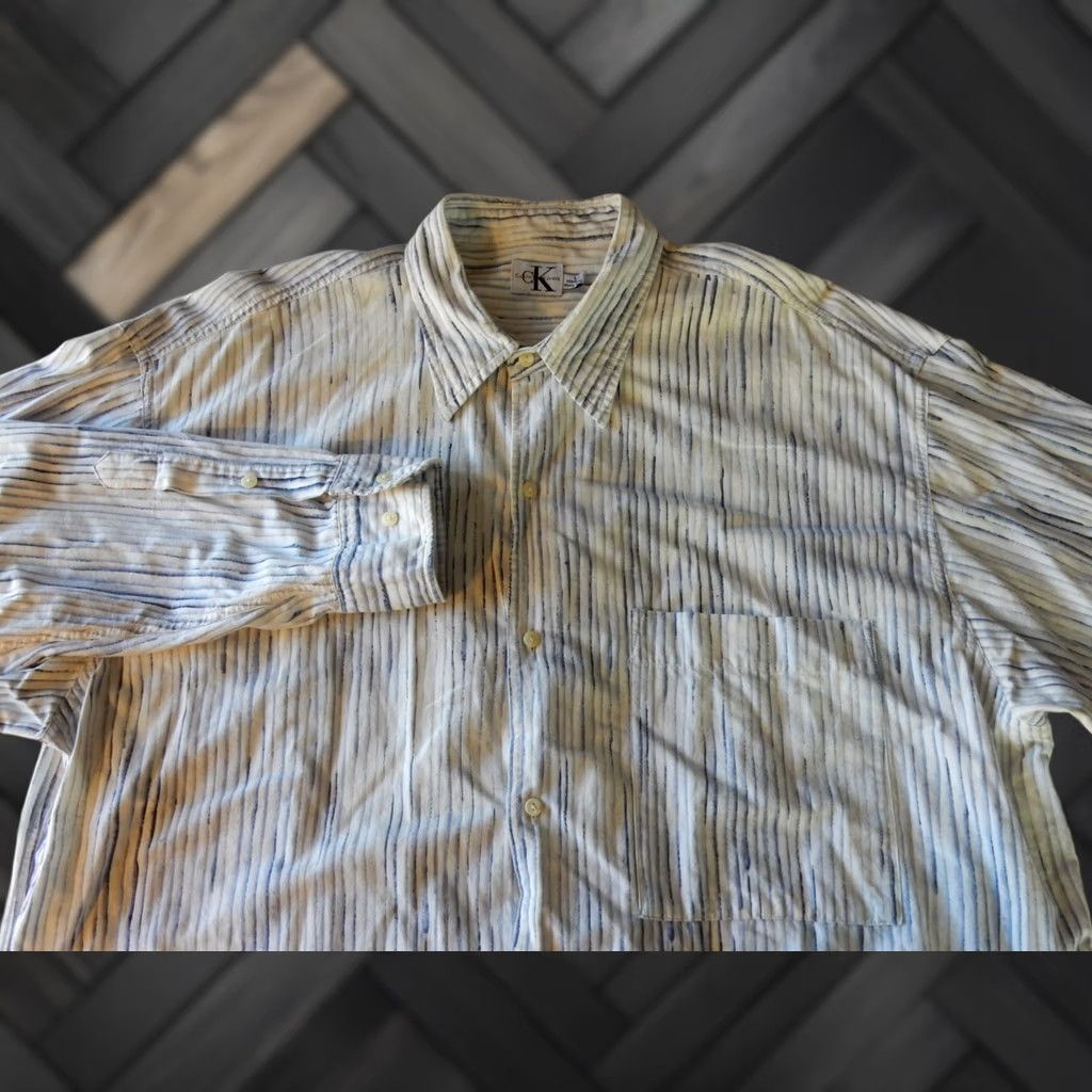 Calvin Klein VINTAGE Calvin Klein Men's Button-Up Shirt L Blue Striped Cotton Modern/Classic Fit Size US L / EU 52-54 / 3 - 1 Thumbnail