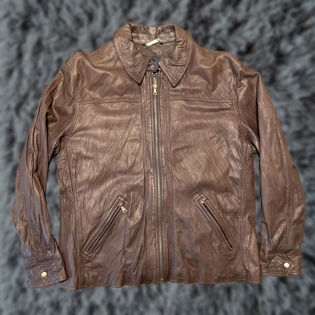 Kenneth Cole VINTAGE Kenneth Cole Reaction Jacket Mens Medium Brown Leather Moto Biker Full Zip Jacket Size US M / EU 48-50 / 2 - 1 Thumbnail