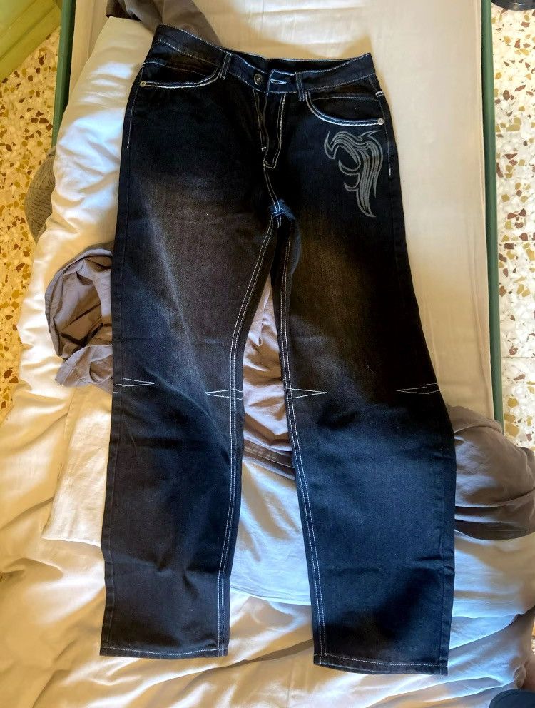 Japanese Brand × Vintage Black Embroidered Whit stitch Jeans Size US 32 / EU 48 - 1 Thumbnail