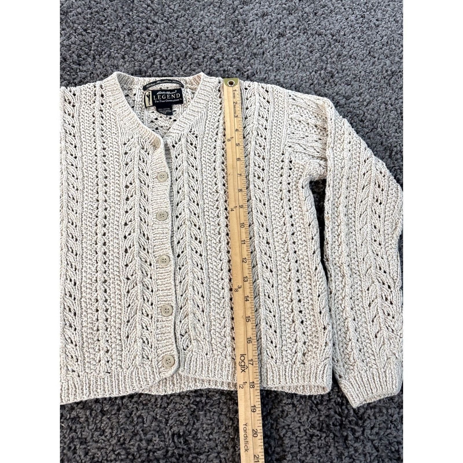 Eddie Bauer VINTAGE Eddie Bauer Cardigan Womens XS Ivory Open-Knit Crochet 90s V-Neck Long Sleeve Cotton Sweater Girls Size XS / US 0-2 / IT 36-38 - 2 Thumbnail