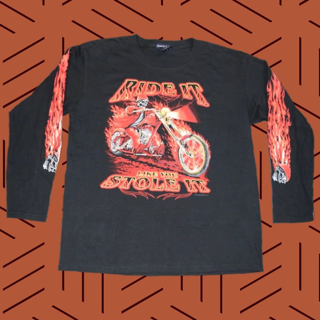 Vintage VINTAGE Thunder Sportswear T-Shirt Men Large Black All Over Flames 90s Biker Graphic Tee Size US L / EU 52-54 / 3 - 1 Thumbnail