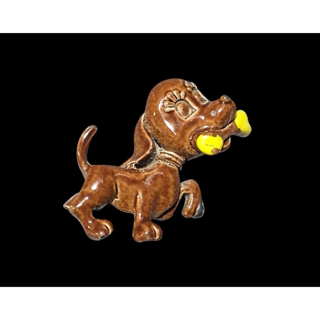Other Vintage Brown And Yellow Enamel Dog With Bone Brooch Size ONE SIZE - 1 Thumbnail
