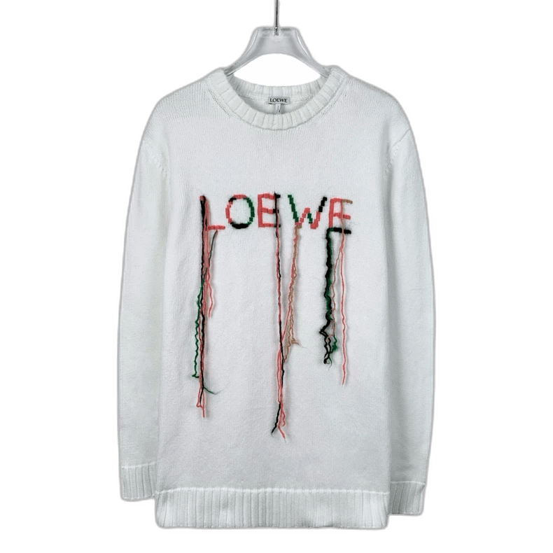 Loewe White Logo Embroidered Knit Sweater