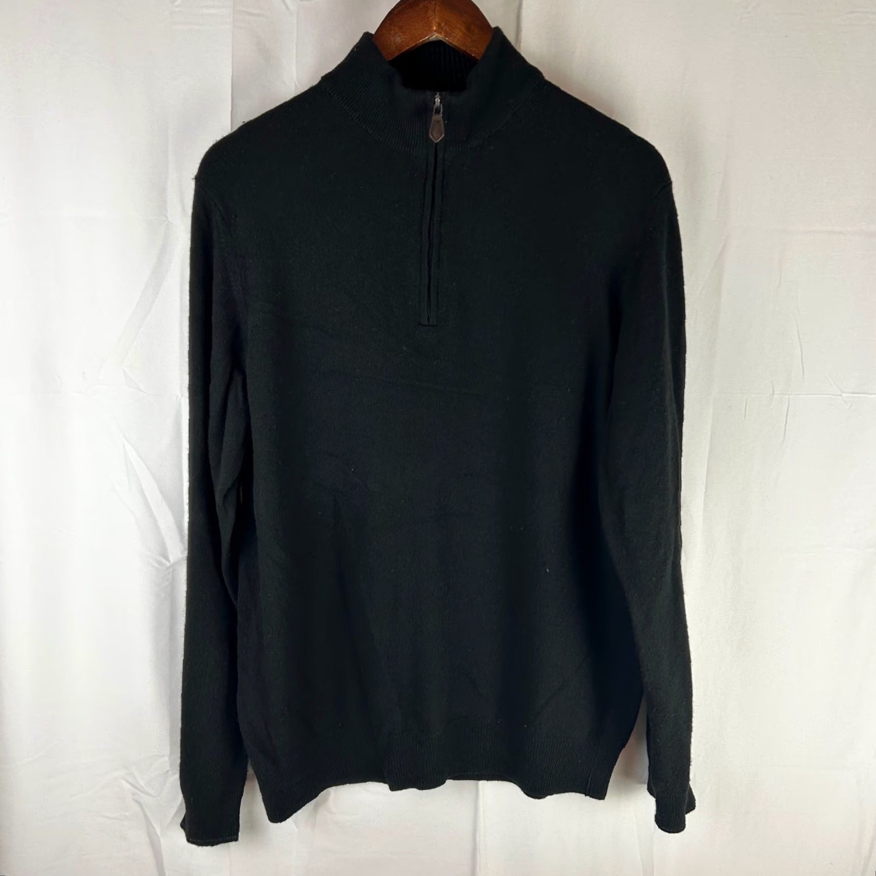 Vintage JOS A BANK RESERVE Mens Wool Cashmere Italian Yarn 1/4 Zip Sweater Black Knit Pullover Size US L / EU 52-54 / 3 - 2 Thumbnail