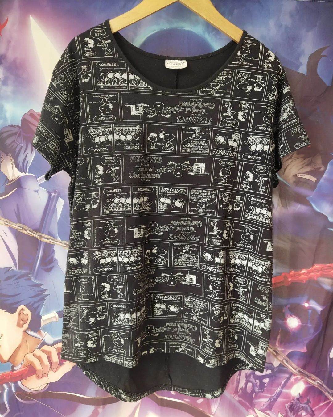 Black Snoopy Comic Print Cotton T-Shirt main image 1