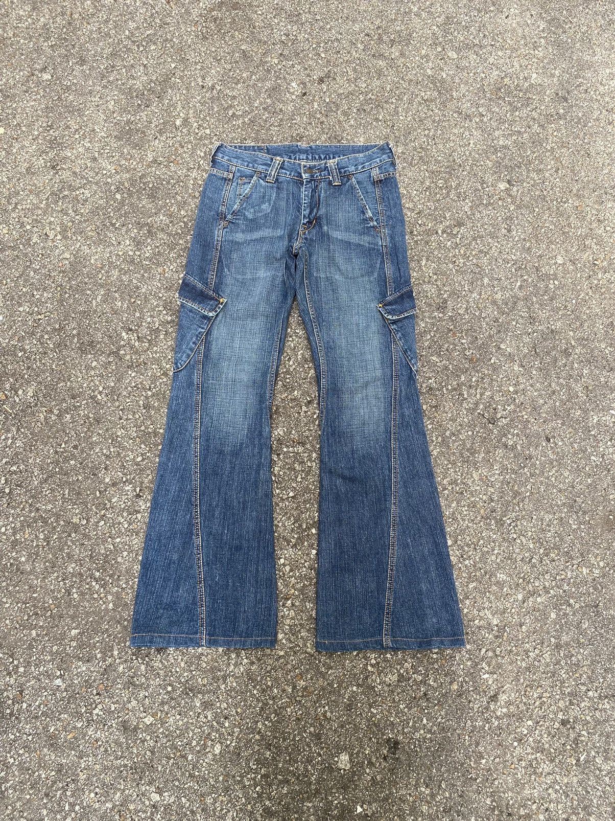 If Six Was Nine Flared Cargo Denim Brappers Boot Cut Jeans Low Rise Size US 28 / EU 44 - 1 Thumbnail